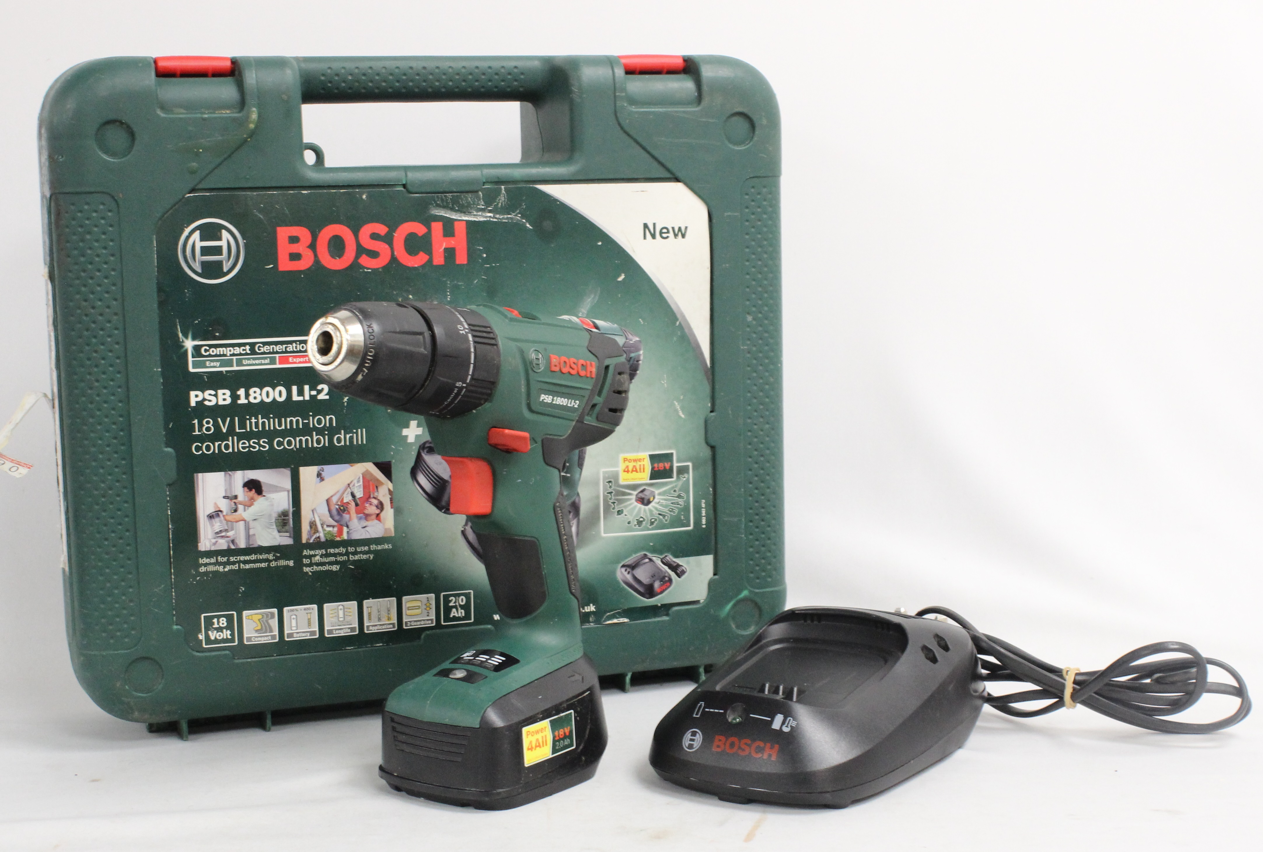 Pre-owned Bosch 18V PSB 1800 LI-2 Cordless Combi Drill with Charger & 2 ...